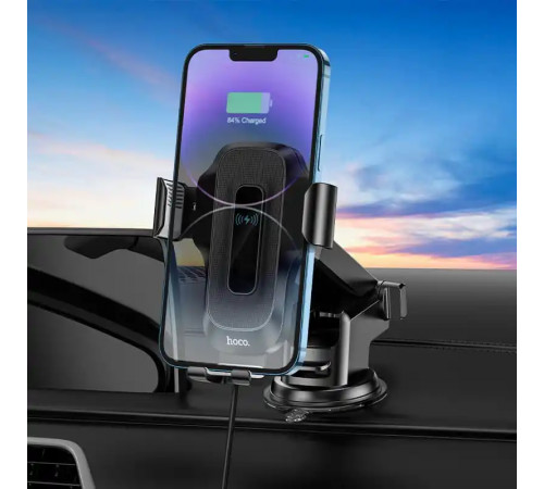 Автотримач для телефона з БЗП HOCO HW3 Wise automatic induction wireless fast charging car holder(center console) Black (6931474791849)