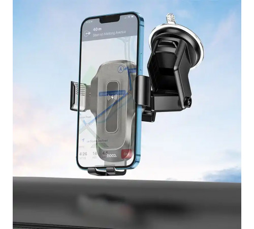 Автотримач для телефона з БЗП HOCO HW3 Wise automatic induction wireless fast charging car holder(center console) Black (6931474791849)