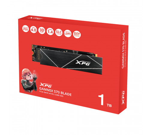 Накопичувач SSD M.2 ADATA GAMMIX S70 BLADE 1TB 2280 PCIe 4x4 NVMe 3D NAND Read/Write:7400/5500 MB/sec (AGAMMIXS70B-1T-CS)