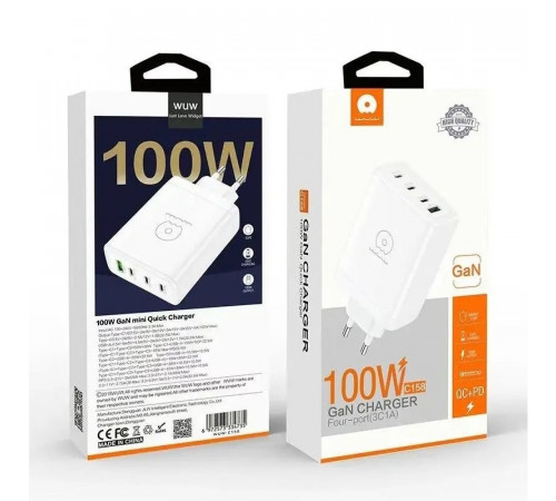 Мережевий зарядний пристрій WUW-C158 1USB 3Type-C + USB A PD100W white (WUW-C158)