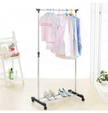 Вешалка-полка для одежды и обуви Double Pole JL-DSG-8633-DC-0018 (С колёсами, металл+пластик, телескоп. (Г410*В1600/Ш800мм) // [702] (12 шт/ящ)