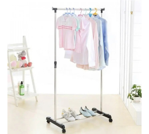 Вешалка-полка для одежды и обуви Double Pole JL-DSG-8633-DC-0018 (С колёсами, металл+пластик, телескоп. (Г410*В1600/Ш800мм) // [702] (12 шт/ящ)