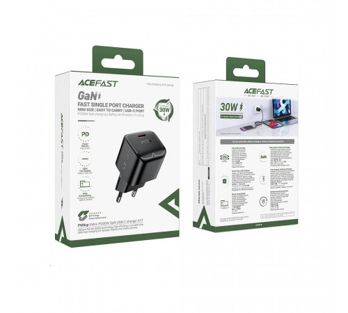Мережевий зарядний пристрій ACEFAST A77 mini PD30W GaN USB-C charger Black (6974316282662)