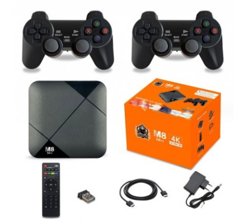 НЕТУ Игровая приставка + 2 джойстика 2.4G M8MINI (Android 9, 2/16+карта 64Gb) (оранж.) [108] (40 шт/ящ)