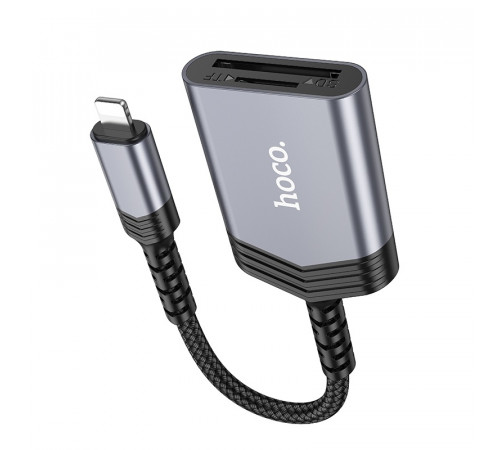 Кардридер HOCO UA25 2-in-1 card reader iP Metal Gray (6942007608855)