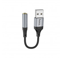 Аудiокабель HOCO LS36 USB-A  to 3.5mm female, nylon braid, 0,12m, Black (6942007608879)