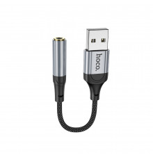 Аудiокабель HOCO LS36 USB-A  to 3.5mm female, nylon braid, 0,12m, Black (6942007608879)