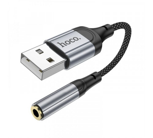 Аудiокабель HOCO LS36 USB-A  to 3.5mm female, nylon braid, 0,12m, Black (6942007608879)