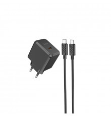 Мережевий зарядний пристрій з кабелем HOCO CS13A Ocean single port PD20W charger set(Type-C to Type-C) Black (6942007603843)