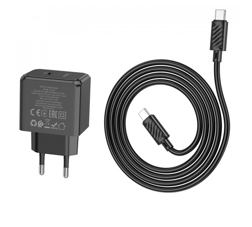 Мережевий зарядний пристрій з кабелем HOCO CS13A Ocean single port PD20W charger set(Type-C to Type-C) Black (6942007603843)
