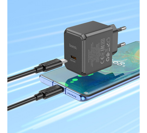 Мережевий зарядний пристрій з кабелем HOCO CS13A Ocean single port PD20W charger set(Type-C to Type-C) Black (6942007603843)