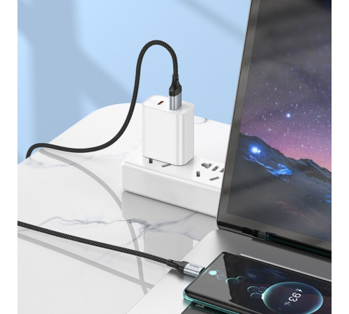 Кабель HOCO X102 USB to Type-C 3A, 1m, nylon, aluminum connectors, Black (6942007608770)