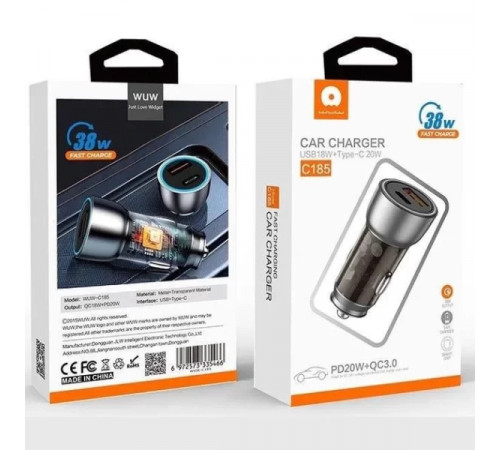 Автомобільний зарядний пристрій WUW-C185 PD20W+QC3.0 black (6972573335466)