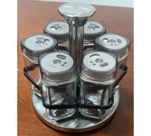 Органайзер для специй (BSJ1507-1) (6 банок) GLASS-SILVER [108] (18 шт/ящ)