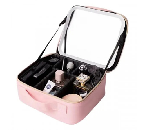 НЕТУ Косметичка-чемоданчик с LED зеркалом кожаная 31330 (РОЗОВАЯ) // [101] # (12 шт/ящ) @