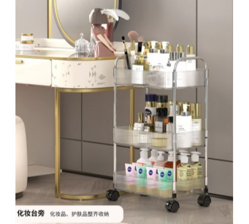 Полка-этажерка YJ-023-3F (С колёсами, металл+пластик, (Ш380*Г270*В680мм), 3 яруса) // [602] (12 шт/ящ)