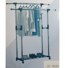 Вешалка-полка для одежды и обуви Double Pole DC-0028 (С колёсами, металл+пластик, телескоп.) (В1550/Ш750/Г35мм) [403] (10 шт/ящ) @