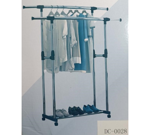 Вешалка-полка для одежды и обуви Double Pole DC-0028 (С колёсами, металл+пластик, телескоп.) (В1550/Ш750/Г35мм) [403] (10 шт/ящ) @