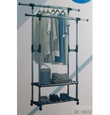 НЕТУ Вешалка-полка для одежды и обуви Double Pole DC-0032/JL-DSG-8645 (С колёсами, металл+пластик, телескоп.) (В1550/Ш750/Г350мм) (10 шт/ящ)