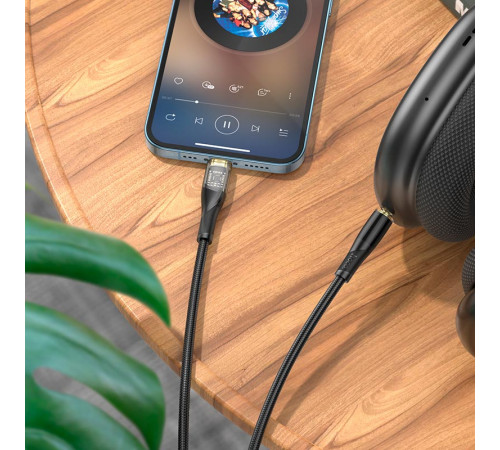 Аудіокабель HOCO UPA25 iP to 3.5mm male, nylon braid, 1m, Black (6931474791153)