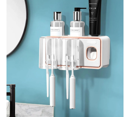 Диспенсер-полка для зубных принадлежностей с 2 стаканами Toothbrush holder RA-925/223-54 // [101] (40 шт/ящ)