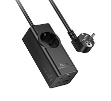 Мережевий подовжувач HOCO NS9 Wisdom 1-position (PD67W/3C1A) desktop socket (EU/GER) (2 m) Black (6942007638494)