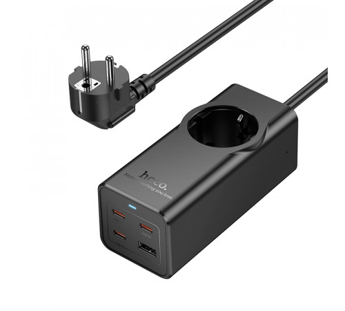 Мережевий подовжувач HOCO NS9 Wisdom 1-position (PD67W/3C1A) desktop socket (EU/GER) (2 m) Black (6942007638494)