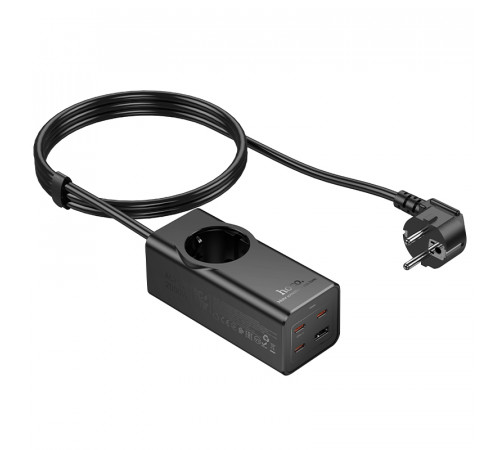 Мережевий подовжувач HOCO NS9 Wisdom 1-position (PD67W/3C1A) desktop socket (EU/GER) (2 m) Black (6942007638494)