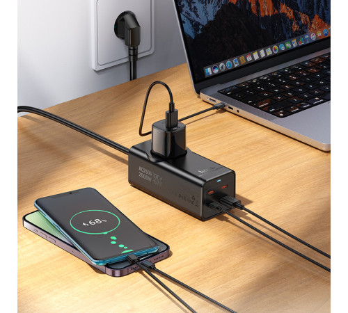 Мережевий подовжувач HOCO NS9 Wisdom 1-position (PD67W/3C1A) desktop socket (EU/GER) (2 m) Black (6942007638494)