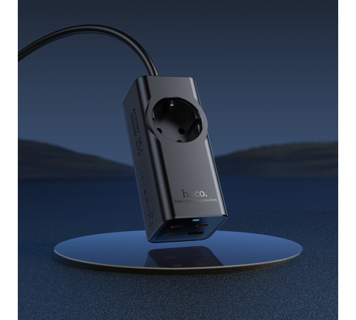 Мережевий подовжувач HOCO NS9 Wisdom 1-position (PD67W/3C1A) desktop socket (EU/GER) (2 m) Black (6942007638494)