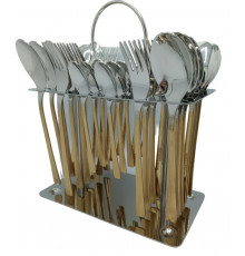 Набор столовых приборов CUTLERY SET CD-01 (Ложки, вилки) (12 персон/36 предм.) (Хром (чистый) + Золото (рифление)) // [403] (12 шт/ящ)