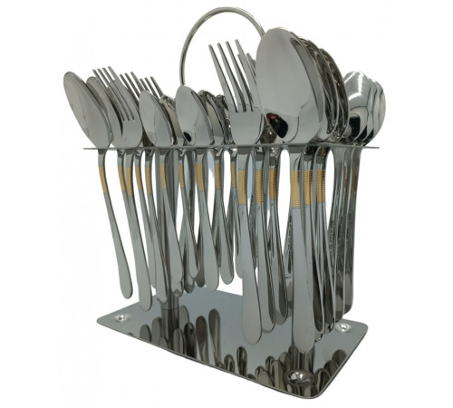 Набор столовых приборов CUTLERY SET CD-02 (Ложки, вилки) (12 персон/36 предм.) (Хром (чистый) + Золото (полоски)) // [403] (12 шт/ящ)
