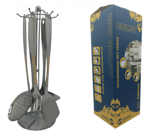 Набор кухонных пренадлежностей CD-27 (6 предм.) (Хром (чистый) + Золото (рифление) металл) // [403] (24 шт/ящ)