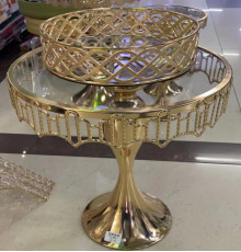 Набор подставок для десертов/тортов с кристаллами золото (набор из 3-х шт) Cake plate 16412-1 // [4] (1 шт/ящ)