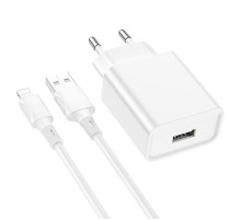 Мережевий зарядний пристрій з кабелем BOROFONE BA74A Aspirer single port charger set(iP) White (6974443388657)