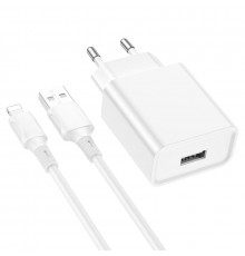 Мережевий зарядний пристрій з кабелем BOROFONE BA74A Aspirer single port charger set(iP) White (6974443388657)