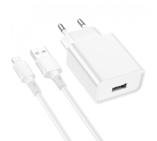 Мережевий зарядний пристрій з кабелем BOROFONE BA74A Aspirer single port charger set(iP) White (6974443388657)