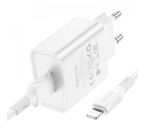 Мережевий зарядний пристрій з кабелем BOROFONE BA74A Aspirer single port charger set(iP) White (6974443388657)