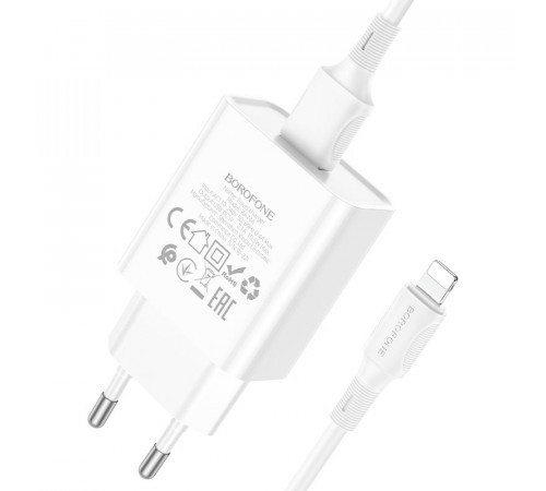 Мережевий зарядний пристрій з кабелем BOROFONE BA74A Aspirer single port charger set(iP) White (6974443388657)