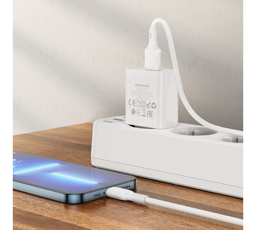 Мережевий зарядний пристрій з кабелем BOROFONE BA74A Aspirer single port charger set(iP) White (6974443388657)