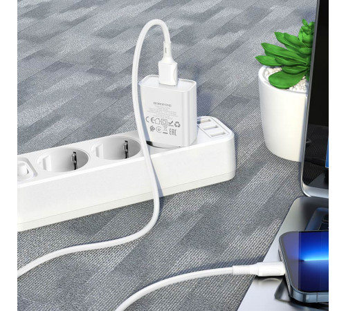 Мережевий зарядний пристрій з кабелем BOROFONE BA74A Aspirer single port charger set(iP) White (6974443388657)