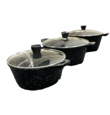 Набор кастрюль H-K/DM-6 (ГАЗ+ЭЛЕКТРО) (3 кастр. Ø-32см-7л/36см-10л/40см-15л) (крышка стекло) // [4] (2 шт/ящ)