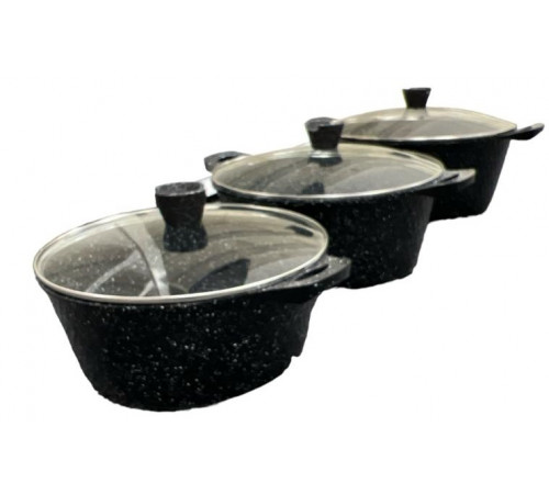 Набор кастрюль H-K/DM-6 (ГАЗ+ЭЛЕКТРО) (3 кастр. Ø-32см-7л/36см-10л/40см-15л) (крышка стекло) // [4] (2 шт/ящ)