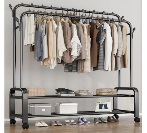 НЕТУ Вешалка стойка-полка для одежды (YP-610-2) (МЕТАЛЛ (48кг) (с колёсами) (Ш110хВ150хГ57) // [602] (6 шт/ящ)