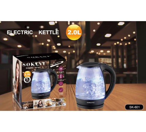 Электрочайник SOKANY SK-601 (2 л) (пластик+стекло) // [101] (12 шт/ящ)