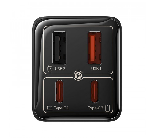 Мережевий зарядний пристрій з кабелем Baseus GaN6 Pro Fast Charger 2C+2U 65W  EU Cluster Black((With Type-C to Type-C 100W(20V/5A) 1m Black） (P10162701113-00)