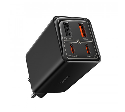 Мережевий зарядний пристрій з кабелем Baseus GaN6 Pro Fast Charger 2C+2U 65W  EU Cluster Black((With Type-C to Type-C 100W(20V/5A) 1m Black） (P10162701113-00)