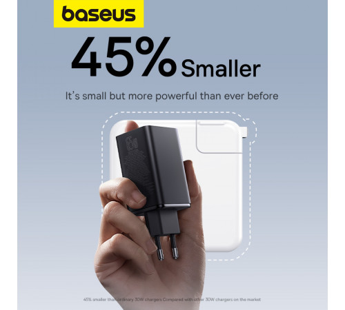 Мережевий зарядний пристрій з кабелем Baseus GaN6 Pro Fast Charger 2C+2U 65W  EU Cluster Black((With Type-C to Type-C 100W(20V/5A) 1m Black） (P10162701113-00)