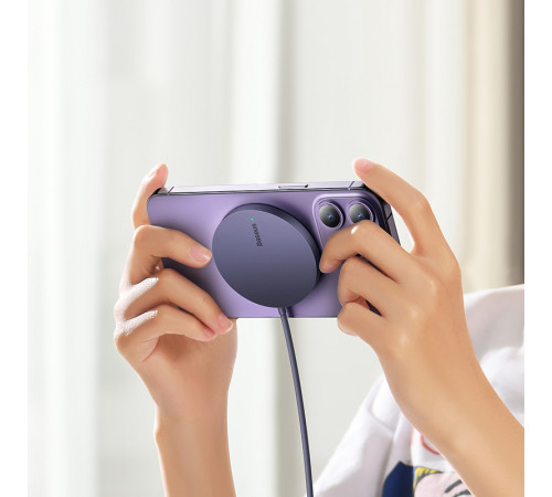 Бездротовий зарядний пристрій Baseus Simple Mini3 Magnetic Wireless Charger 15W Dusty Purple (CCJJ040205)