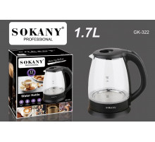 Электрочайник SOKANY GK-322 (1,7л) (пластик+стекло) // [101] (12 шт/ящ)